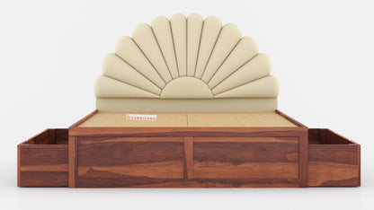 Satin Sheesham Wood bed with Upholstered headboard Drawer Storge Queen Size