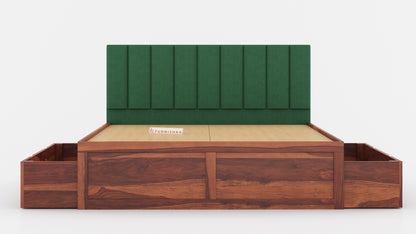Augustus Sheesham Wood bed with Upholstered headboard Drawer Storge Queen Size