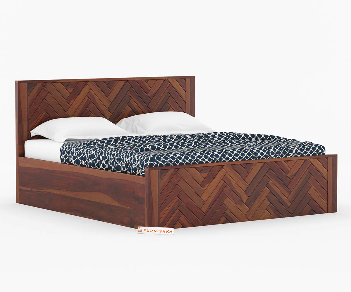 Myra Sheesham Wood Bed Hydraulic Storage - Queen Size - Furnishka 