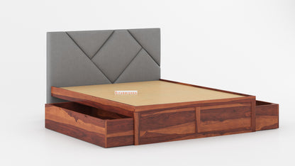 Agatha Sheesham Wood bed with Upholstered headboard Drawer Storge King Size