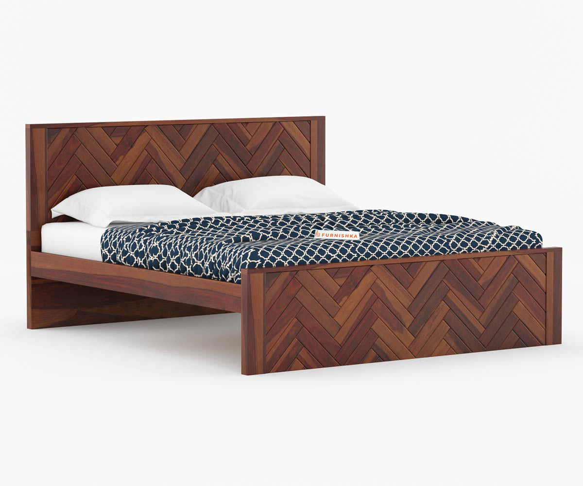 Myra Sheesham Wood Bed Non Storage - Queen Size - Furnishka 