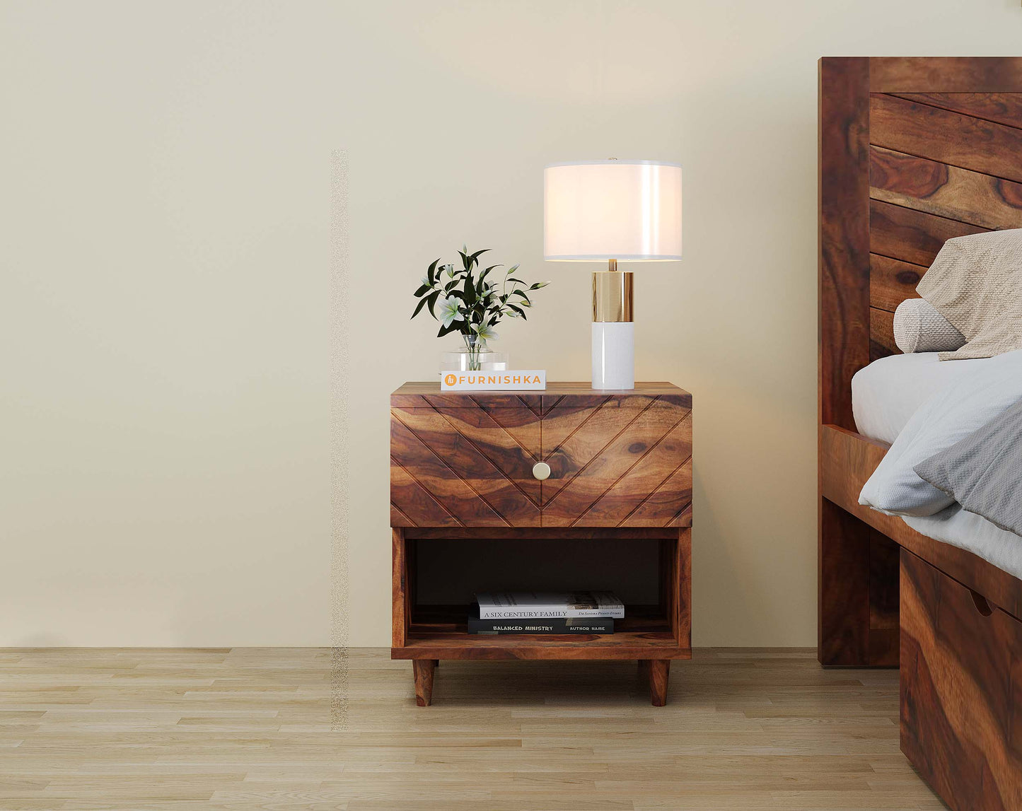 Chevora Upper Drawer Bedside Table In Sheesham - Yoho - Furnishka 