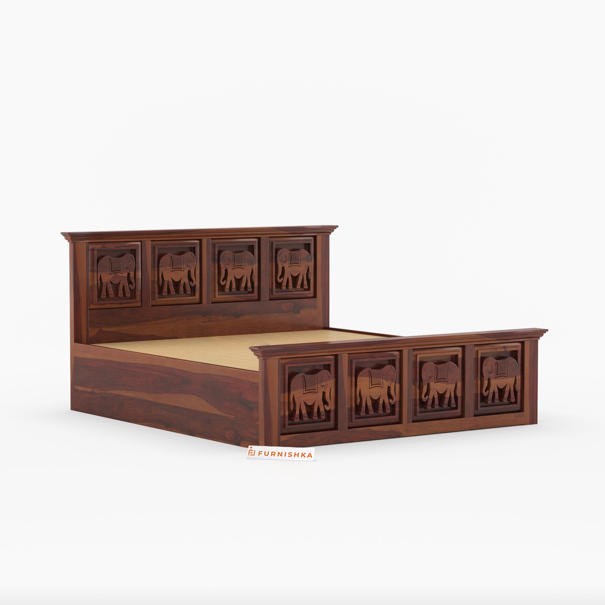 Hathi Sheesham Wood Bed Hydraulic Storage - Queen Size - Furnishka 