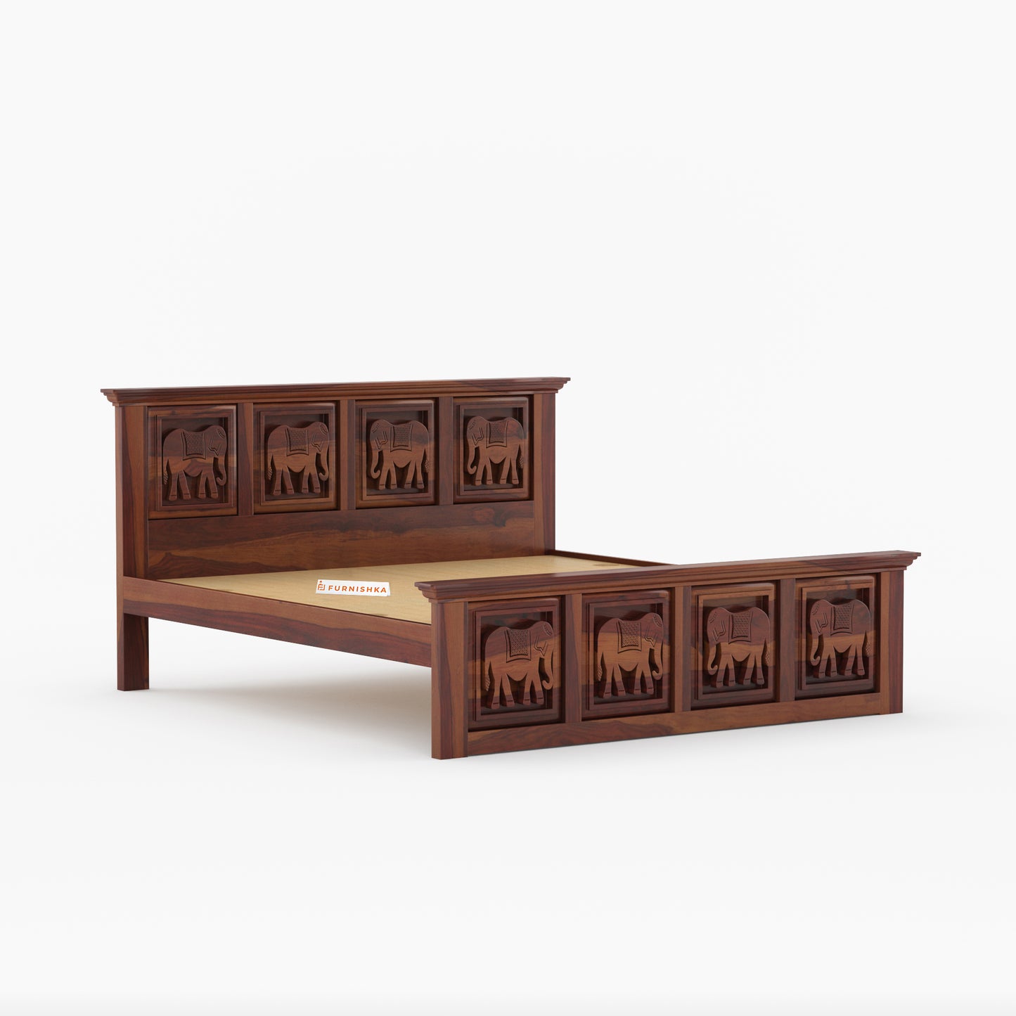 Hathi Sheesham Wood Bed Non Storage - Queen Size - Furnishka 