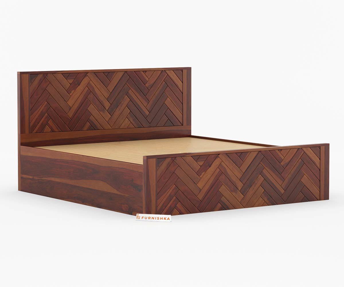Myra Sheesham Wood Bed Hydraulic Storage - Queen Size - Furnishka 