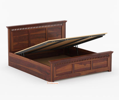 Adi Sheesham Wood Bed with Hydraulic Storage - King Size - Furnishka 