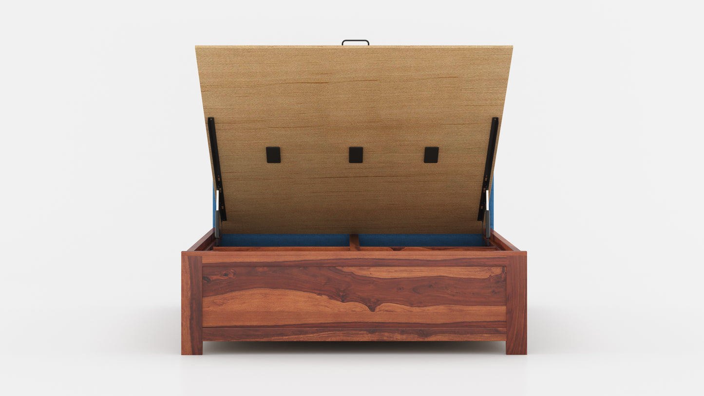 Niva Sheesham Wood bed with Upholstered headboard Hydraulic Storage King Size