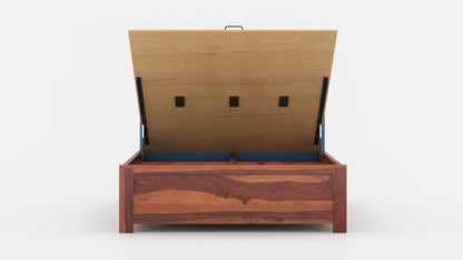 Niva Sheesham Wood bed with Upholstered headboard Hydraulic Storage King Size