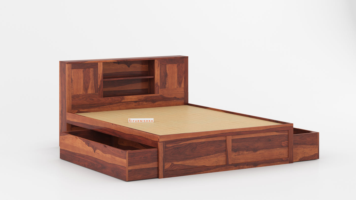 Marida Drawer Bed in Sheesham - Queen Size