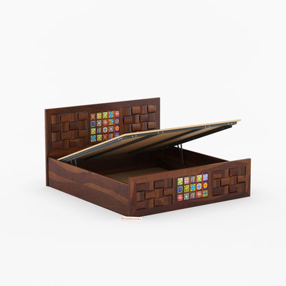 Josy Sheesham Wood Bed Hydraulic Storage - Queen Size - Furnishka 