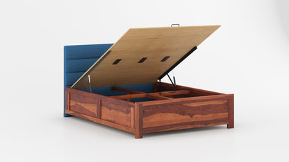 Niva Sheesham Wood bed with Upholstered headboard Hydraulic Storage King Size