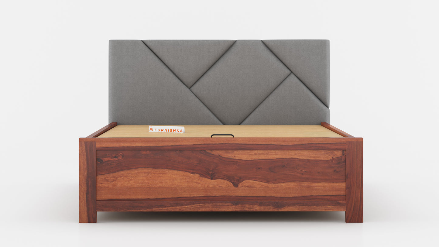 Agatha Sheesham Wood bed with Upholstered headboard Hydraulic Storage King Size