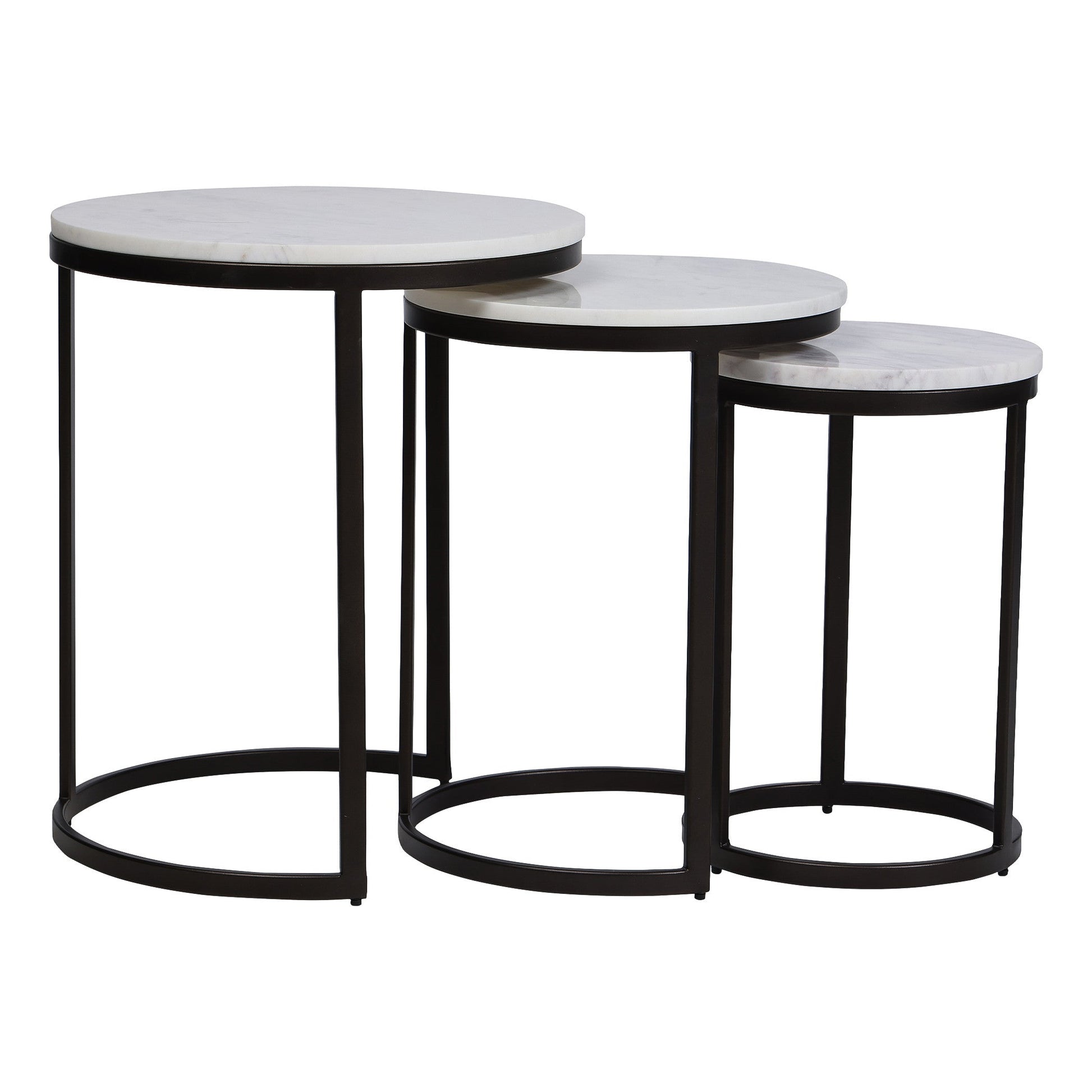EthnoGlow Sagra Nesting Marble Side Table Set of 3 in Black Finish - Furnishka 