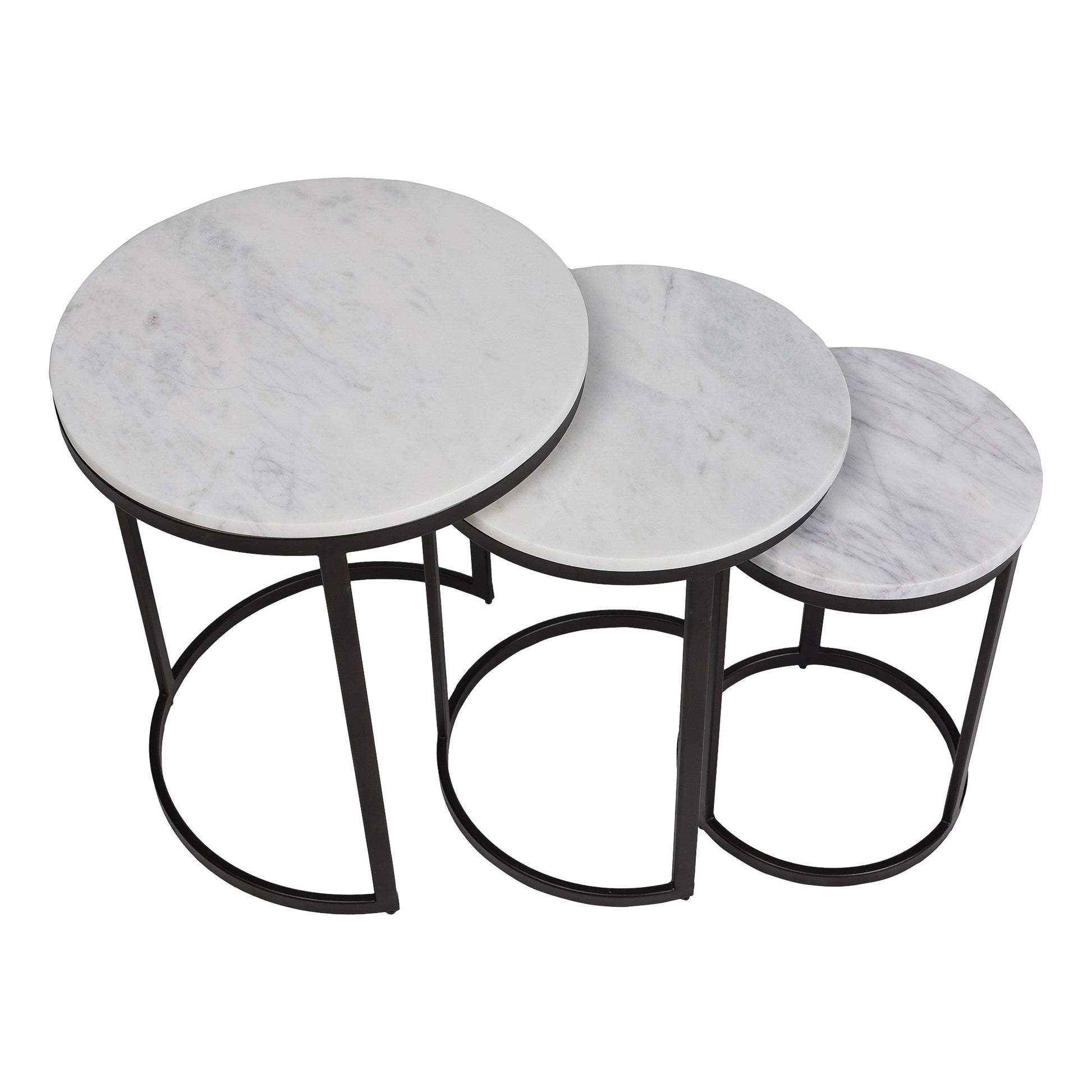 EthnoGlow Sagra Nesting Marble Side Table Set of 3 in Black Finish - Furnishka 
