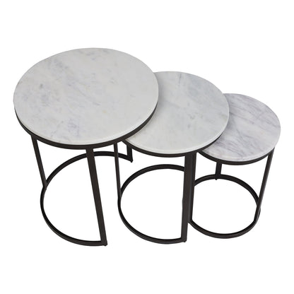 EthnoGlow Sagra Nesting Marble Side Table Set of 3 in Black Finish - Furnishka 