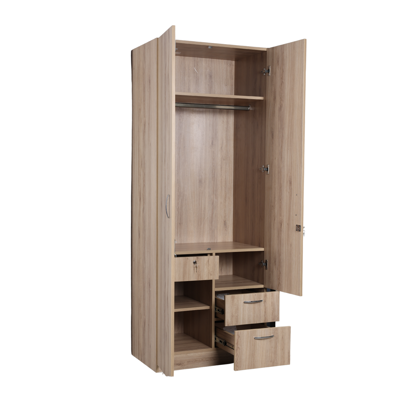 Aasaro 2 Door Wardrobe with Mirror - Oak Finish - Furnishka 