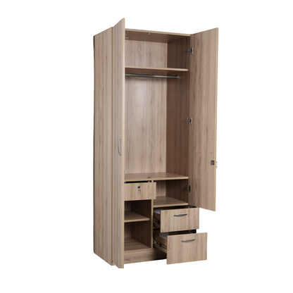 Aasaro 2 Door Wardrobe with Mirror - Oak Finish - Furnishka 