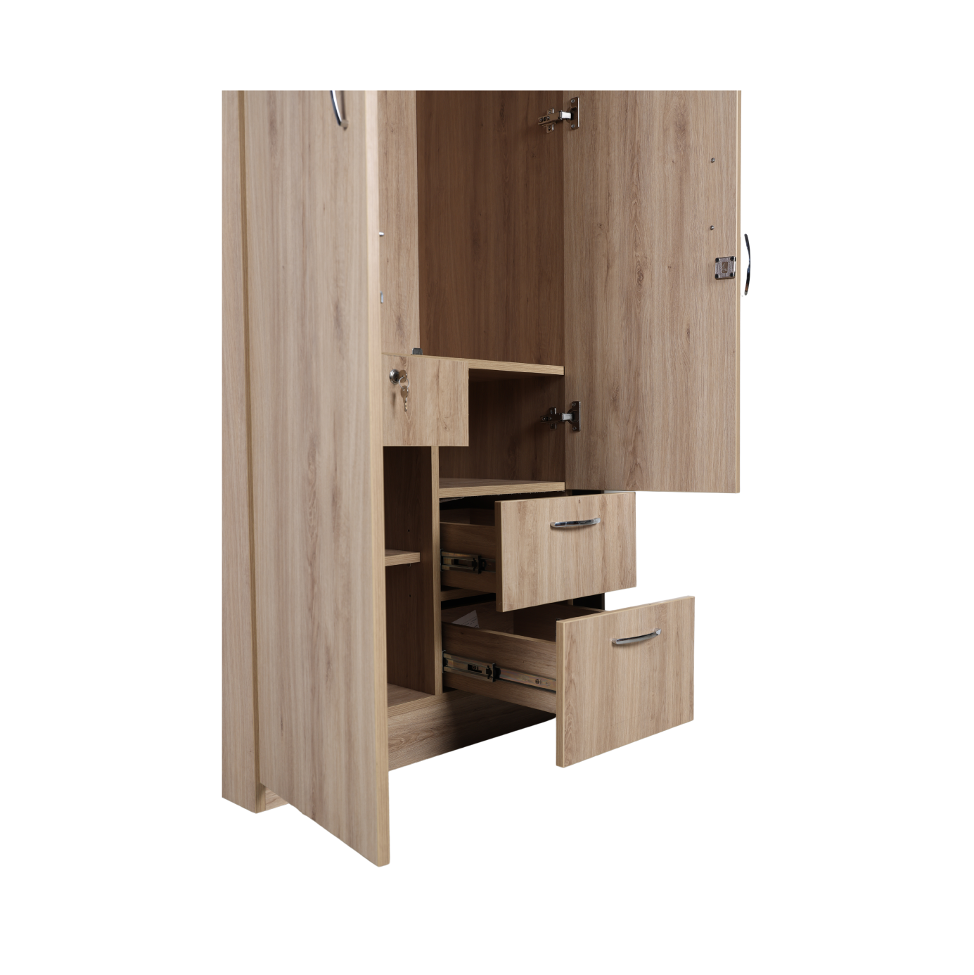 Aasaro 2 Door Wardrobe with Mirror - Oak Finish - Furnishka 