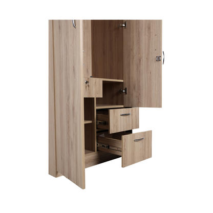 Aasaro 2 Door Wardrobe with Mirror - Oak Finish - Furnishka 