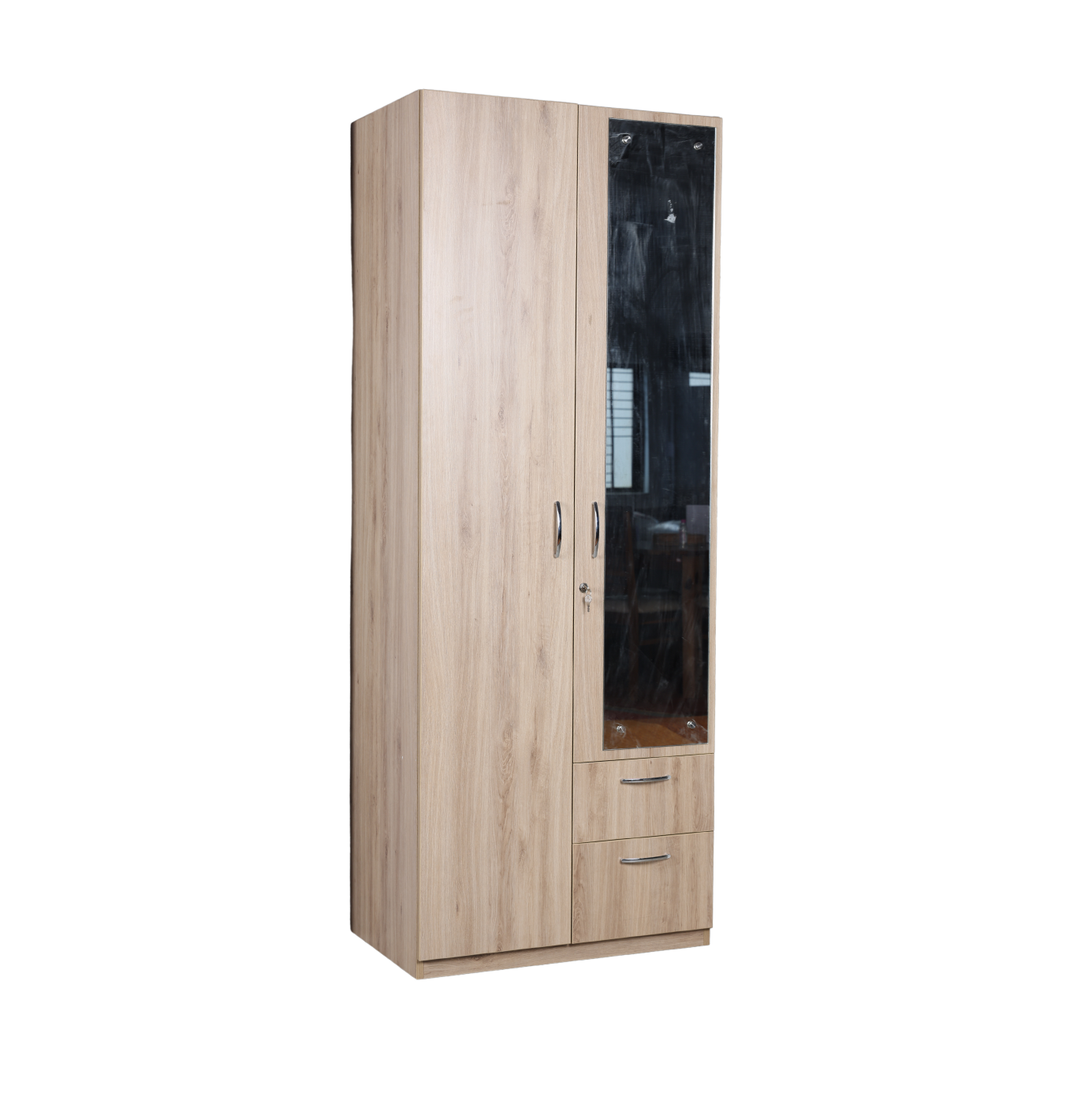 Aasaro 2 Door Wardrobe with Mirror - Oak Finish - Furnishka 