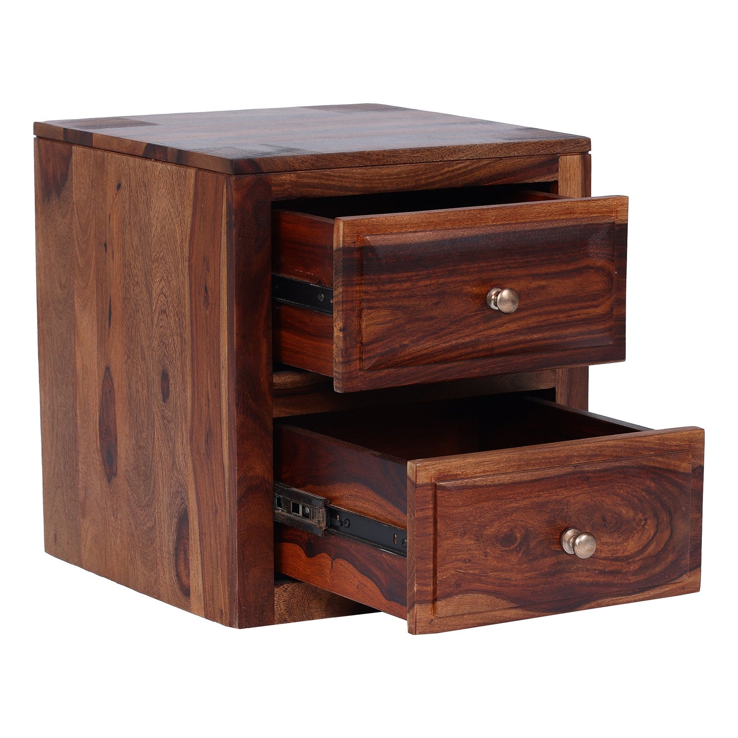 Ansho Sheesham Bedside Table with Double Drawer - Furnishka 
