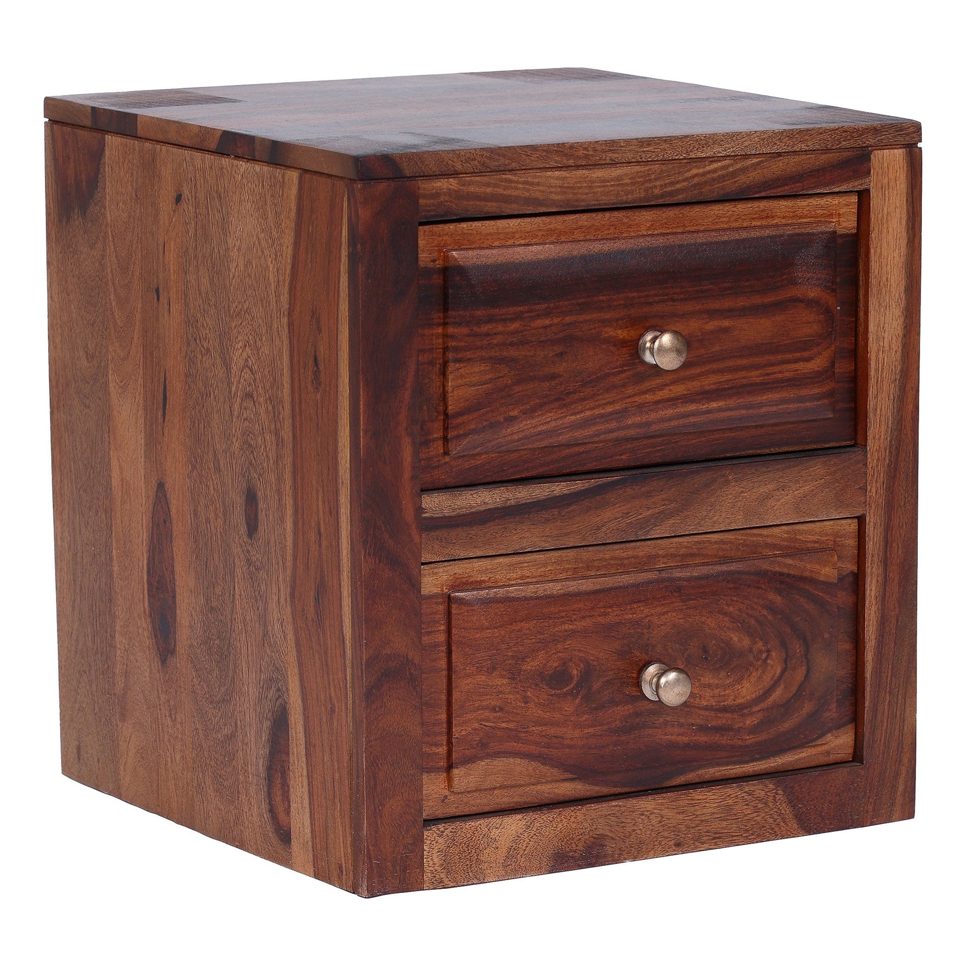 Ansho Sheesham Bedside Table with Double Drawer - Furnishka 