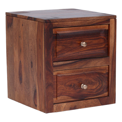 Ansho Sheesham Bedside Table with Double Drawer - Furnishka 