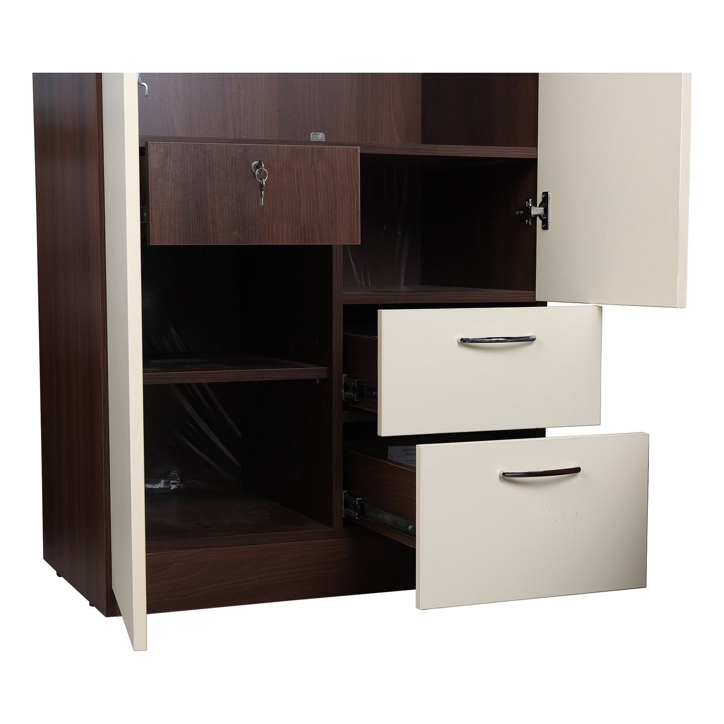 Yashto 2 Door Wardrobe - Cream & Walnut Finish - Furnishka 
