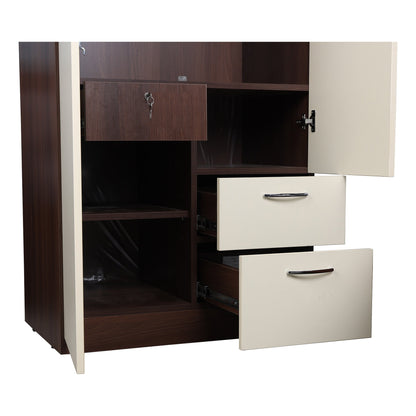 Yashto 2 Door Wardrobe - Cream & Walnut Finish - Furnishka 