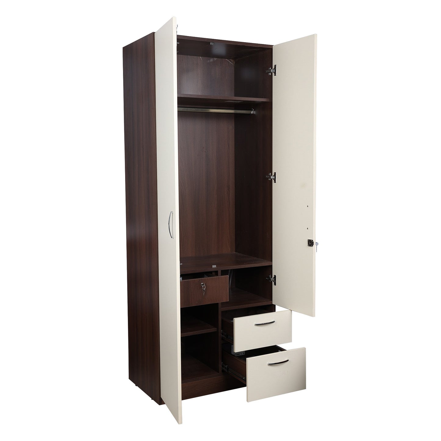 Yashto 2 Door Wardrobe - Cream & Walnut Finish - Furnishka 