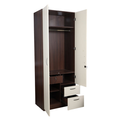 Yashto 2 Door Wardrobe - Cream & Walnut Finish - Furnishka 
