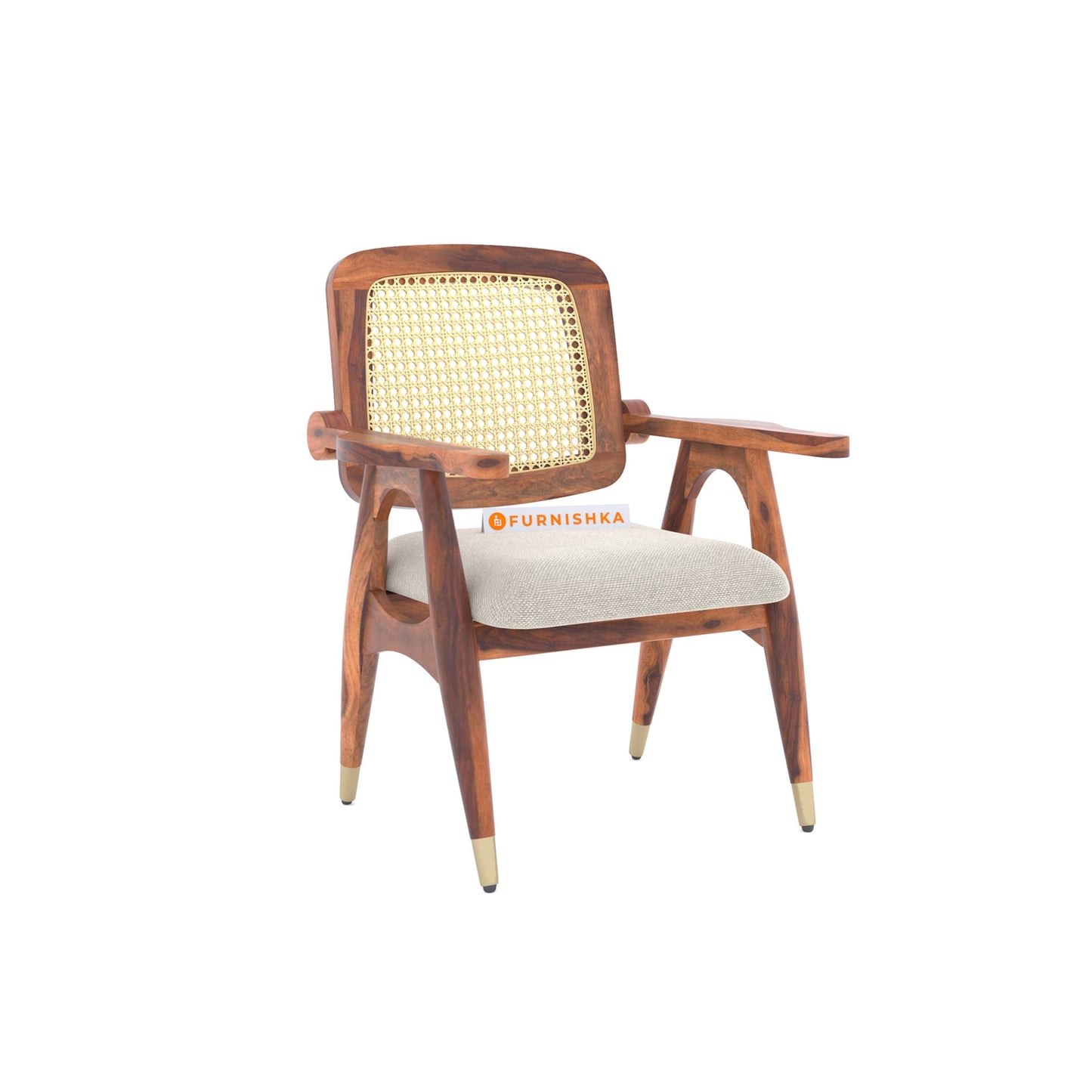 Cane Harmony Riva Sheesham Wood Arm Chair with Cane in Teak Finish - Furnishka 