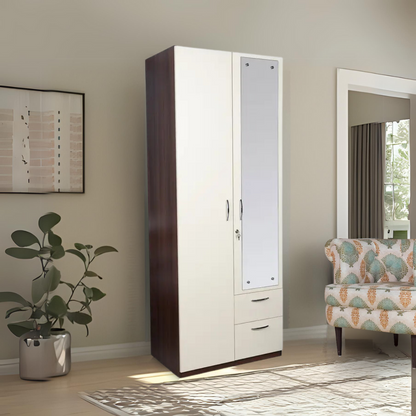 Yashto 2 Door Wardrobe - Cream & Walnut Finish - Furnishka 