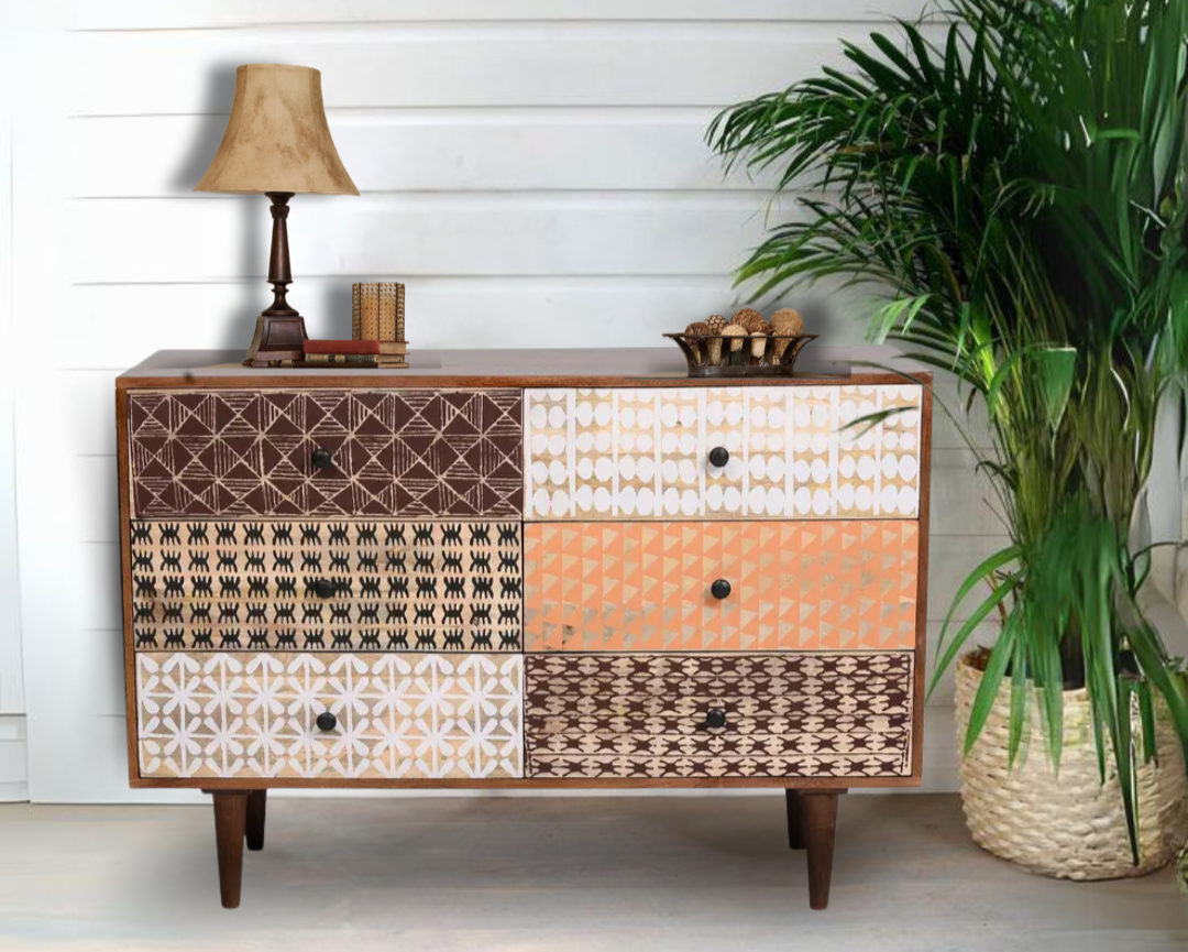 Emaada Solid Wood Chest Of 6 Drawers In Teak Finish - Furnishka 