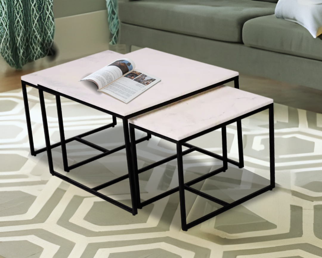 Arina Marble Nesting Coffee Table in Black Finish - Furnishka 