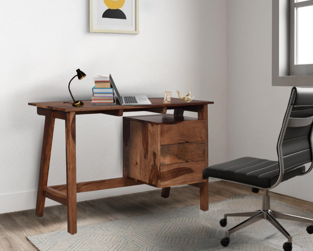 Leera Sheesham Study Table With 2 Drawers - Furnishka 