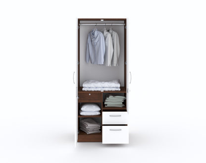 Markon 2 Door Wardrobe with Mirror - White & Walnut Finish - Furnishka 