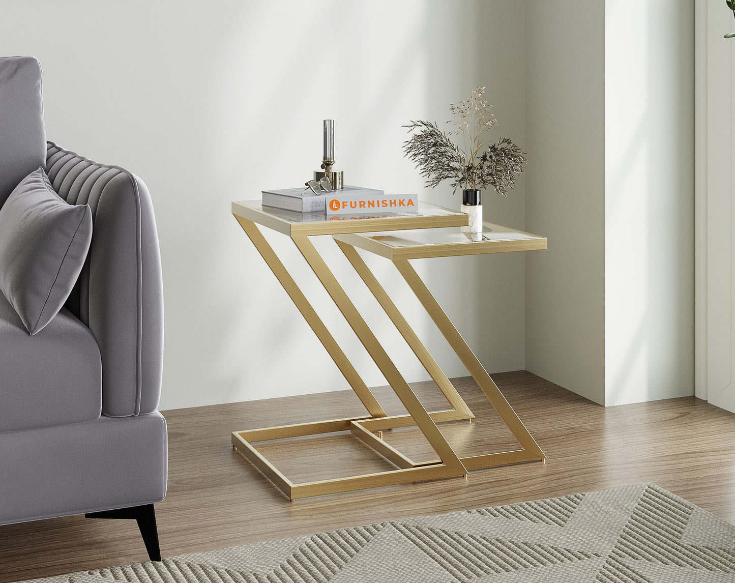 Nowra Glass Nesting Table In Gold Finish (Set Of 2) - Furnishka 