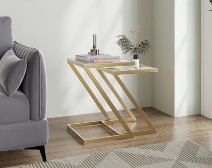 Nowra Glass Nesting Table In Gold Finish (Set Of 2) - Furnishka 