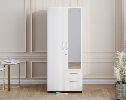 Markon 2 Door Wardrobe with Mirror - White & Walnut Finish - Furnishka 