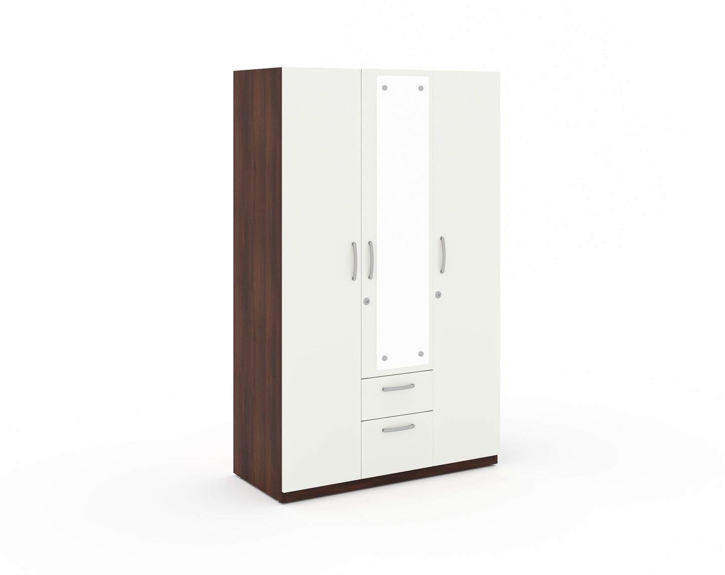 Yashto 3 Door Wardrobe - Cream & Walnut Finish - Furnishka 