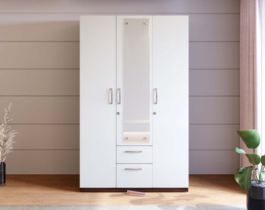 Yashto 3 Door Wardrobe - Cream & Walnut Finish - Furnishka 