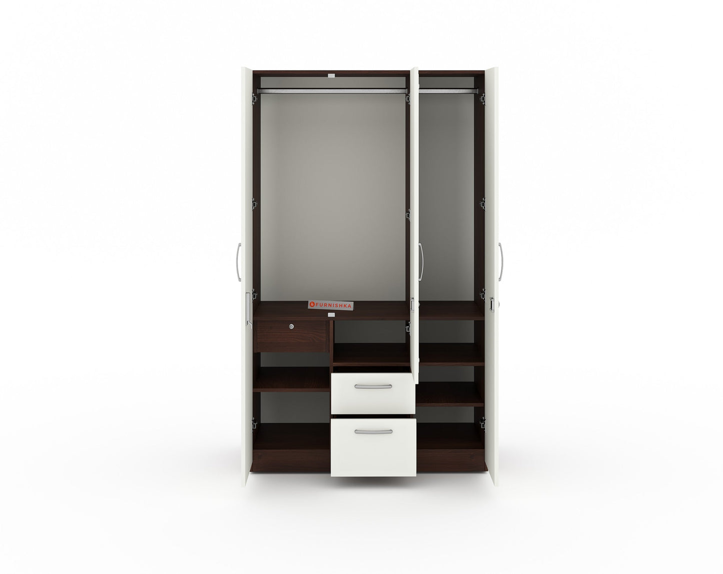 Yashto 3 Door Wardrobe - Cream & Walnut Finish - Furnishka 