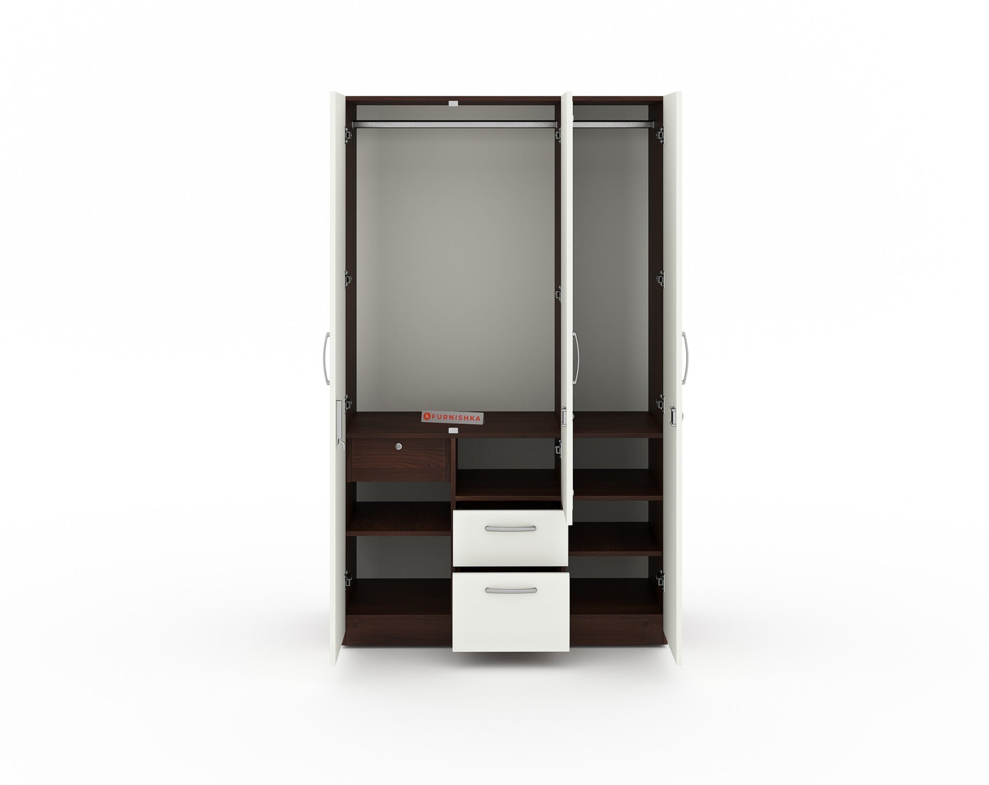 Yashto 3 Door Wardrobe - Cream & Walnut Finish - Furnishka 