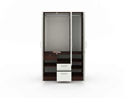 Yashto 3 Door Wardrobe - Cream & Walnut Finish - Furnishka 