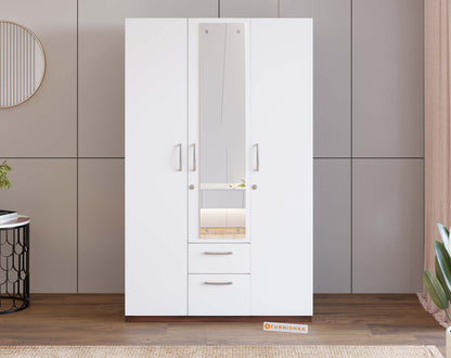 Markon 3 Door Wardrobe with Mirror - White & Walnut Finish - Furnishka 