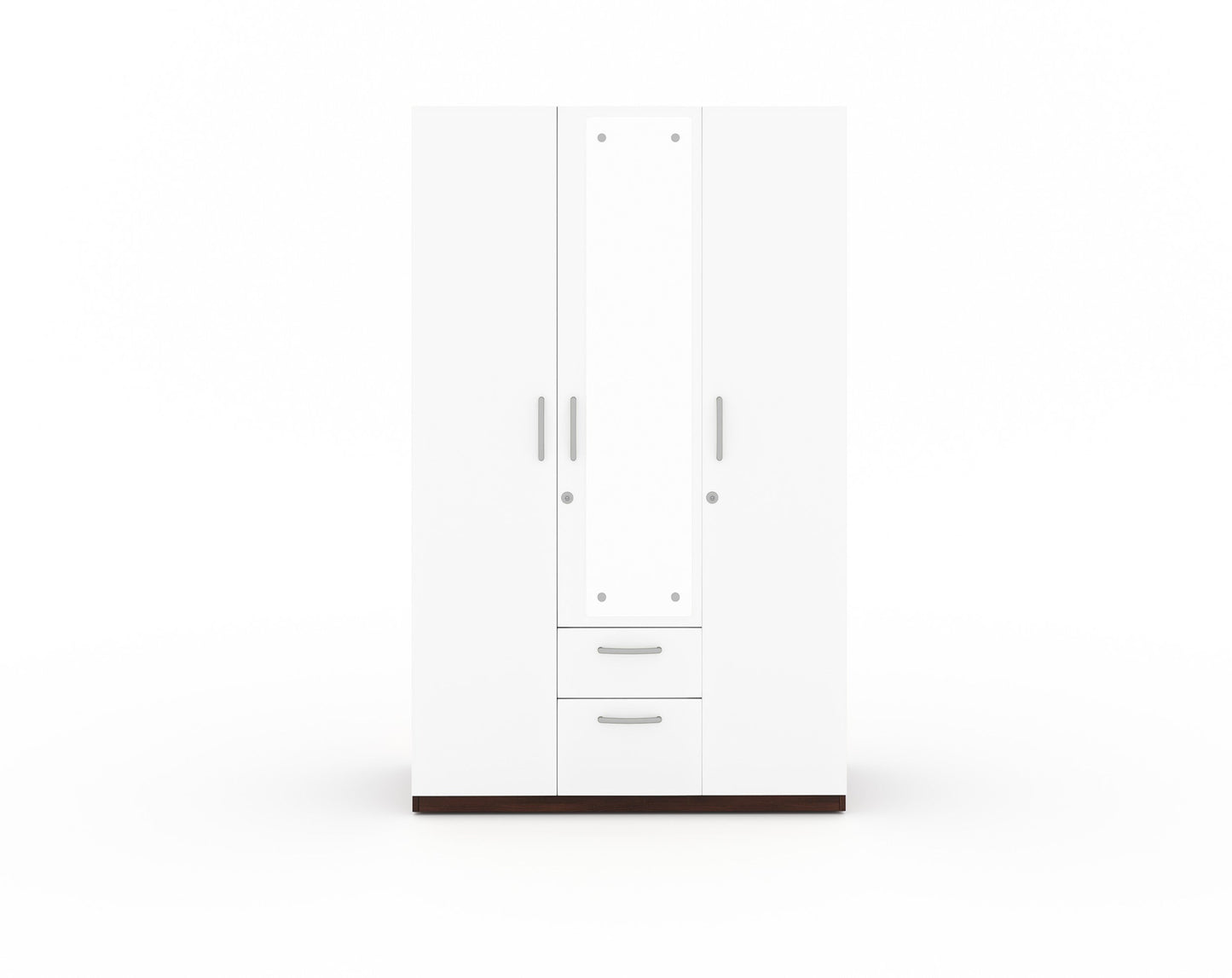 Markon 3 Door Wardrobe with Mirror - White & Walnut Finish - Furnishka 