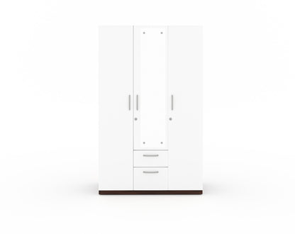 Markon 3 Door Wardrobe with Mirror - White & Walnut Finish - Furnishka 