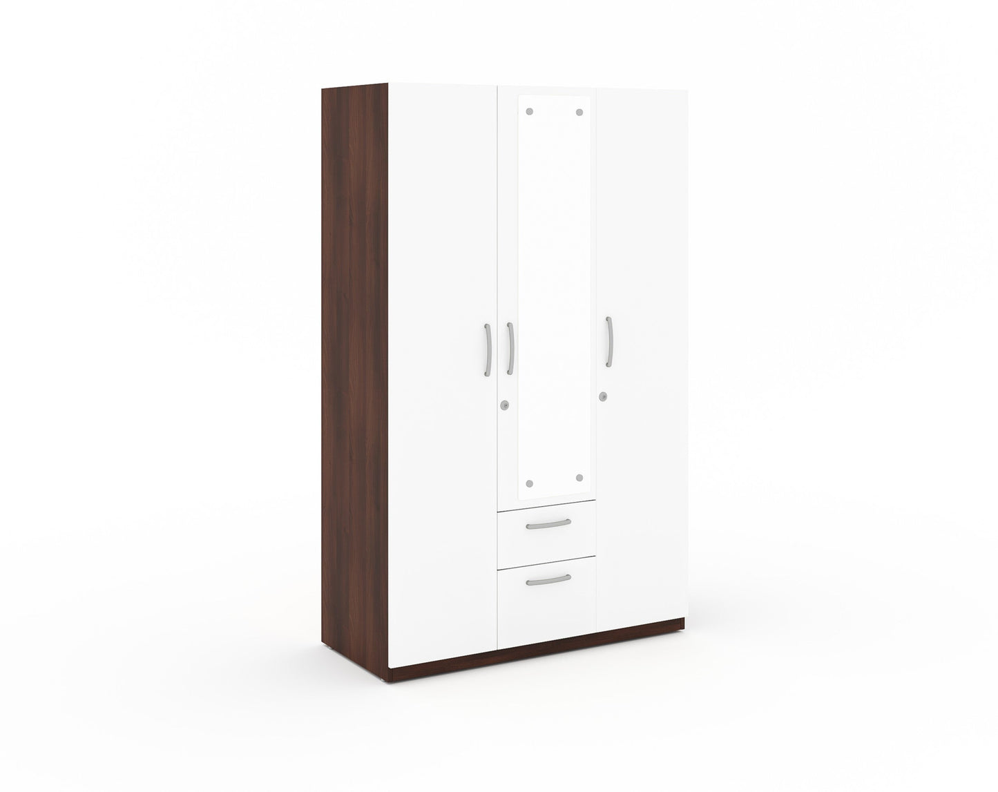 Markon 3 Door Wardrobe with Mirror - White & Walnut Finish - Furnishka 