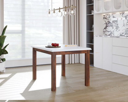 Zhera 4 Seater Indian Marble Top Dining Set with Sheesham wood legs with Adiva Sheesham Dining Chair - Furnishka 